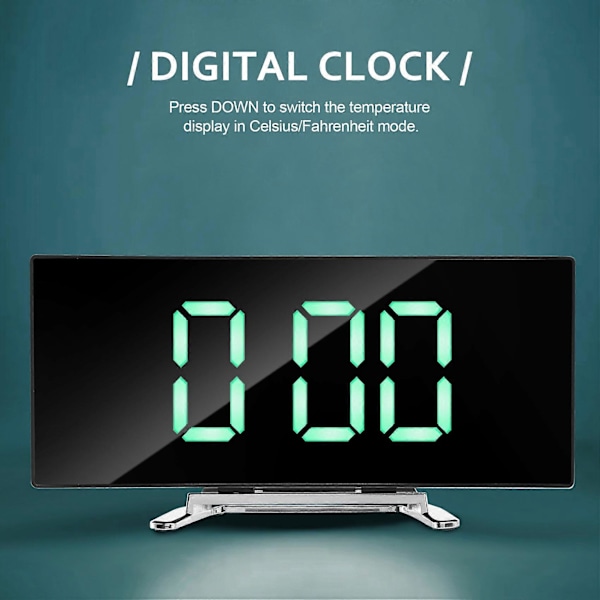 Digital Väckarklocka, 7 Tum Böjd Dimbar LED-Skärm Digital Klocka för Barns Sovrum, Grön Stor N