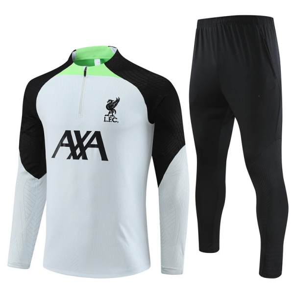 23-24 sæson Liverpool langærmet trøje til voksne og børns fodbolduniform opvarmning langærmet halvtræk træningsuniform light gray 14