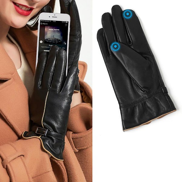 Evago Warm Plys Dame Vinter Læder Handsker Touchscreen SMS Varme Køre Lammeskind Handsker XL