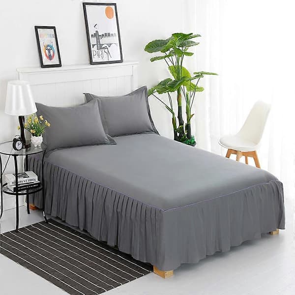 Ensfarget Plattform Base Valance Plissert Laken Poly Bomull Queen Size - Hvit