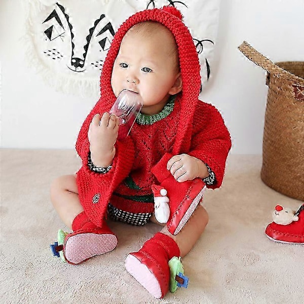 Tomte Barnskor Strumpor Baby Halkfria Andningsbara Strumpor Julgran, 13cm