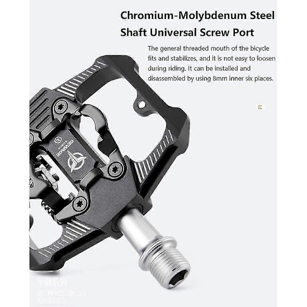 Cykelpedal, ikke-cykelpedaler, aluminiumlegering, flad platform til SPD, vandtæt cykling tilbehør, sort