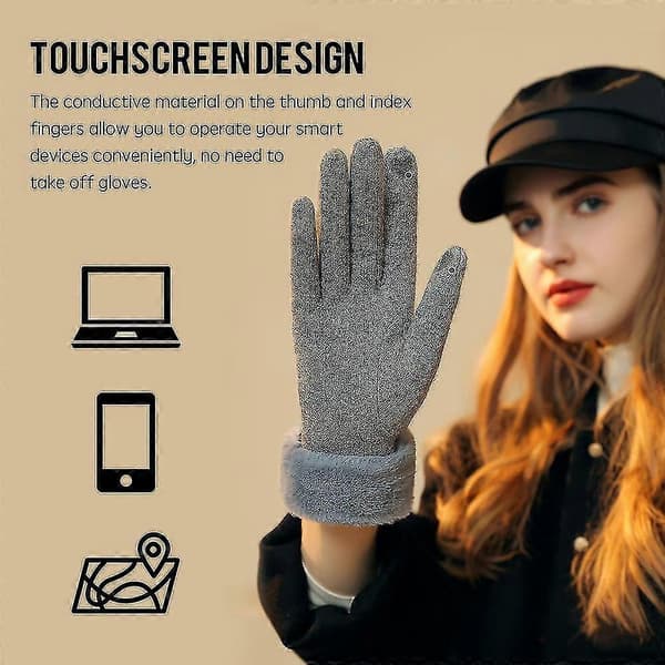 Varme Vinterhansker i Ull for Kvinner Touchscreen Teksting Hansker Votter