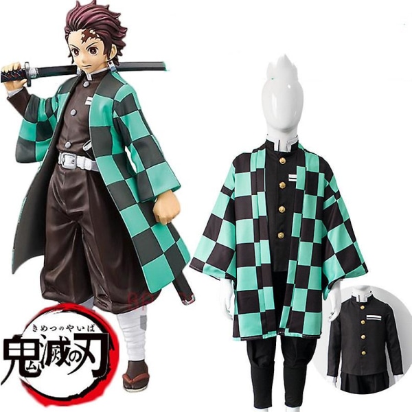 Demon Slayer Kimetsu No Yaiba Tanjirou Kamado Cosplay Kostume Kimono Kappe Halloween Fest Anime Tøj Uniform Sæt 110