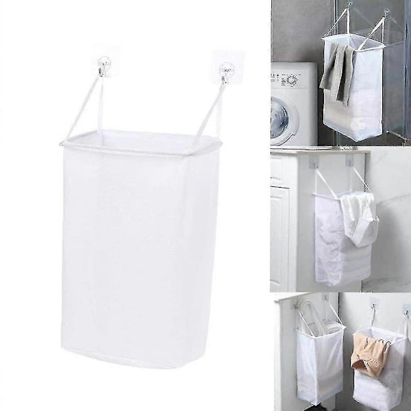 Nätväskkorg för tvätt, väggmonterad, hopfällbar, mesh-material