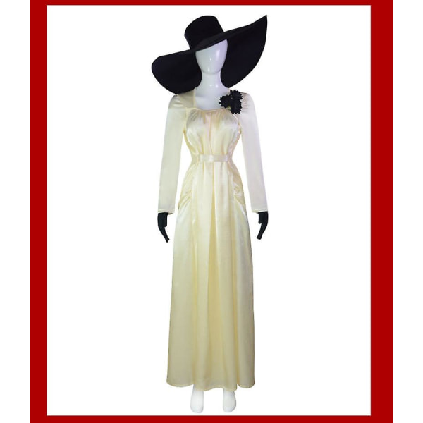 Dame Lady Cosplay Kjole Vampyr Lady Halloween Hvidt Kostume Med Hatbeige Beige xl