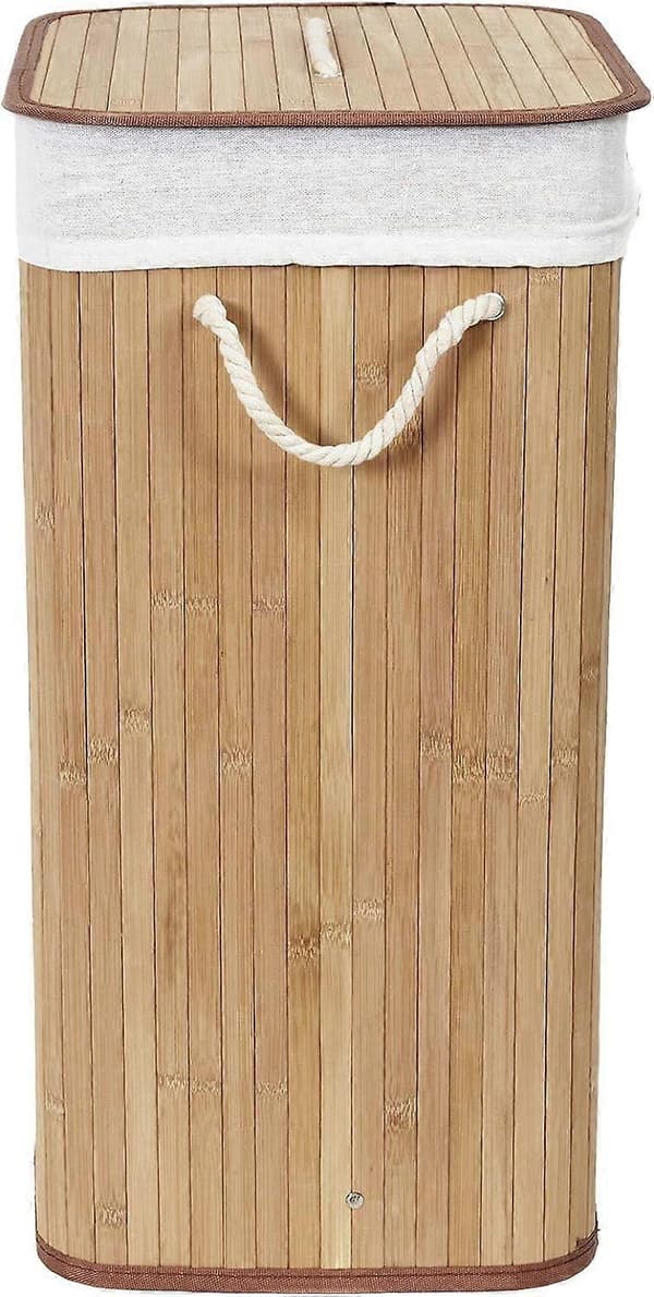 Sammenleggbar rektangulær kleskurv, bambus, 40 x 30 x 60 cm