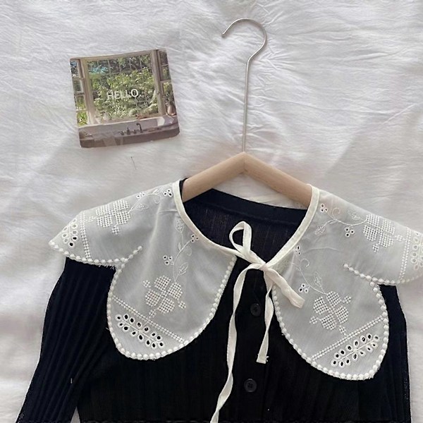 Kvinnor Petal Formad Virkad Falsk Krage Sjal Broderi Blommig Dickey Capelet Vit