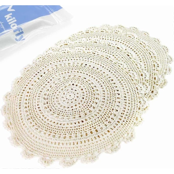 Käsintehtyt pyöreä puuvillapitsi pöytäliinat Doilies arvopakkaus [4 kpl], Medaljonki, 17 tuumaa, Beige
