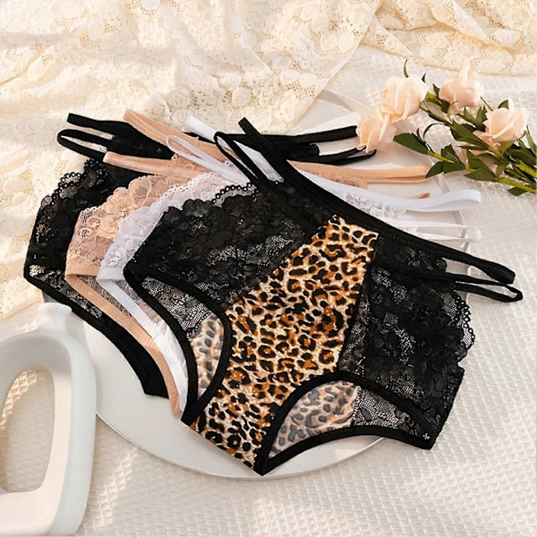 Dame Trusser Leopard Print Blonde Tynd Udhulet Åndbar Anti-septisk Plus Størrelse Høj Talje Mavekontrol Sømløse Is Silke Trusser Underbukser