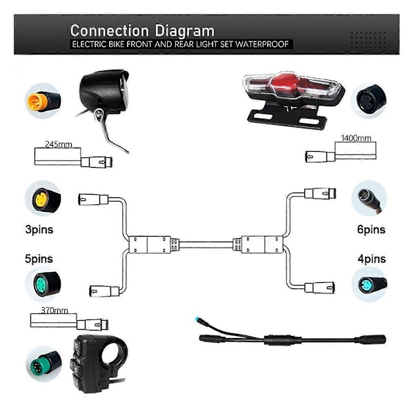 Elektrisk Cykel Strålkastare och Bakljus Set Vattentät DK336 Blinkers Horn Switch för 8Pin 9Pin Kontroll