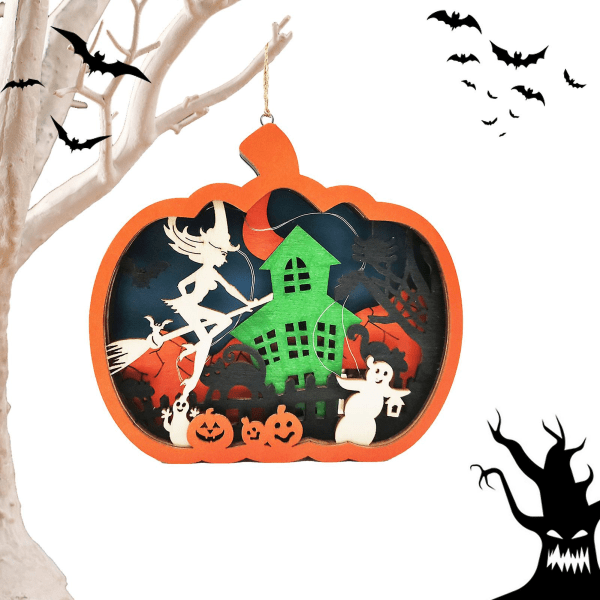 Halloween Pumpkin Lyhty Paristokäyttöinen Led Riippuvalo Halloween Puinen Pumpkin Lyhty Sisä-ulkojuhliin witch