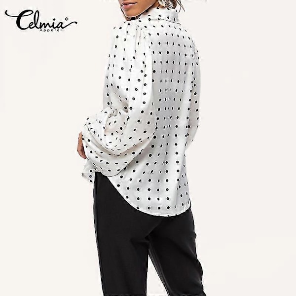 Oversized Damblusar Mode Höstfest Prickig Lång Lykta Ärm Slagskjorta Celmia Eleganta Toppar Kontor Lös Blusas