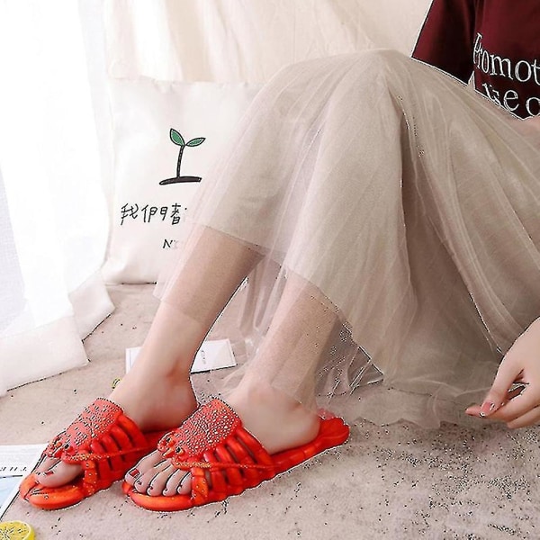 Morsomme hummertøfler sommerstrandtøfler komfortable slip-on sandaler Red 36-37