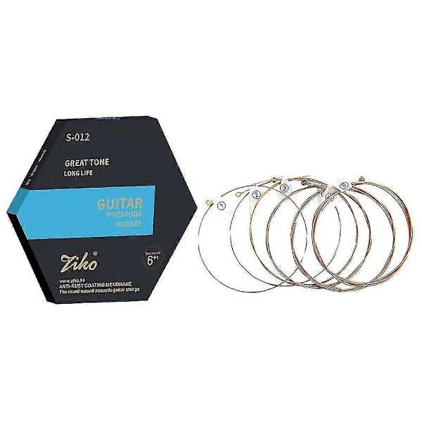 S-012 Akustisk Guitarstrenge Nikkelbelagt Kulstofstål Hexagonal Legering Belagt Phosphor Bronze Guitarstrenge, 6 stk.