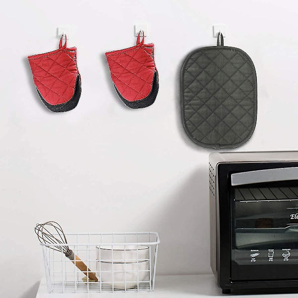 Neopren Mini Ugnsvantar, Värmebeständiga 300 F Handskar Grythållare för matlagning, bakning, halkfria greppytor och hängögla bomullsvantar-2-pack