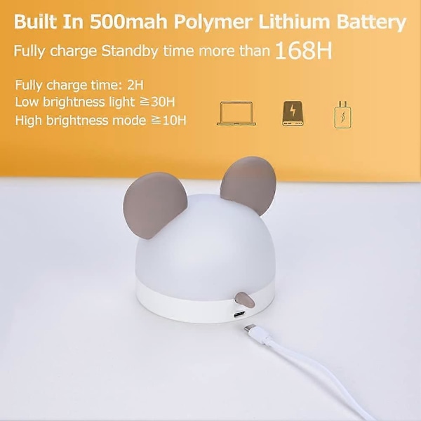 Lasten 3-in-1 herätyskello ja yövalo, 7 väriä, LED, kannettava hiiri, silikoninen yöpöytäkello, säädettävä kirkkaus, kaukosäädin, USB ladattava