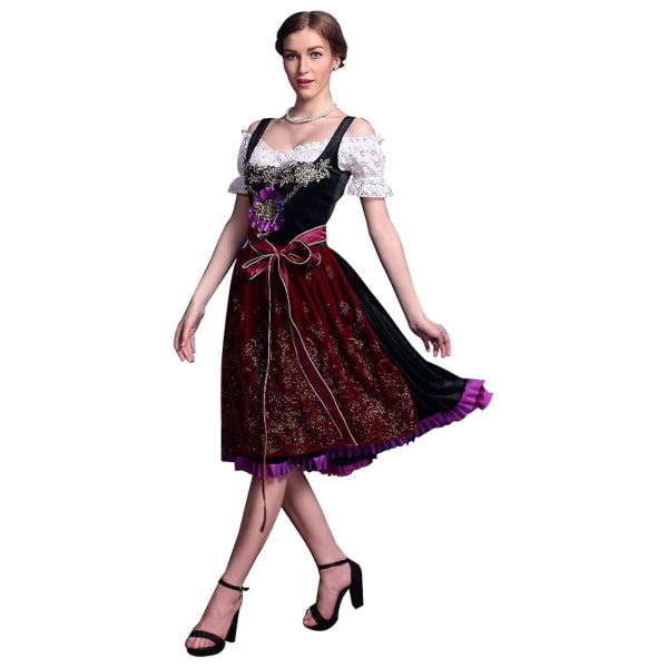 Rask levering Kvinner Oktoberfest Dirndl-kostyme Pledd tysk ølfestival Cosplay Bavarian Dress Halloween Fancy Dress G XL