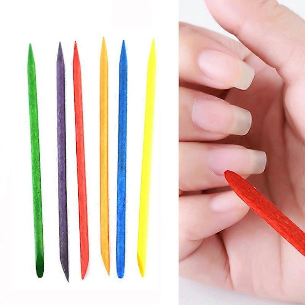 100 Träpinnar Nagelbands Dubbelände Nagelkonst Pedikyr Pusher Remover för Hemmasalong