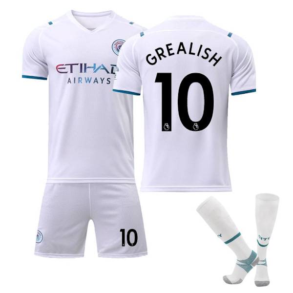 21-22 Manchester City hvit bortefotballdrakt nr. 17 De Bruyne-trøye treningsdress for voksne for barn NO.10 GREALISH 2XL