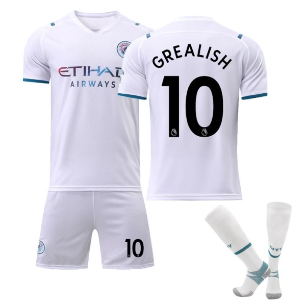 21-22 Manchester City hvit bortefotballdrakt nr. 17 De Bruyne-trøye treningsdress for voksne for barn NO.10 GREALISH M