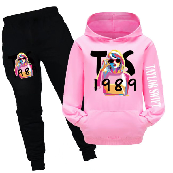 Drenge og piger taylor swift børnetøjstaske sweatshirt + bukser jakkesæt fan sæt pink 80cm