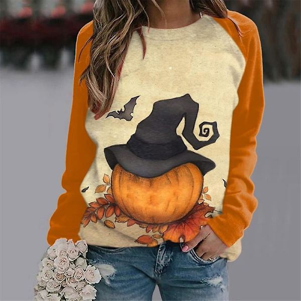 Kvinder Halloween Sweatshirts Græskar Ansigt Dansende Skeleton Skjorte Langærmet Sweater Funny Graphic Pullover style 4 L