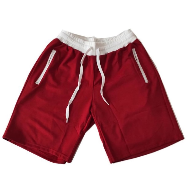 Solid strandshorts med snøring for menn Sommer uformelt elastisk midje Halvbukser Badebukser Badetøy Wine Red L