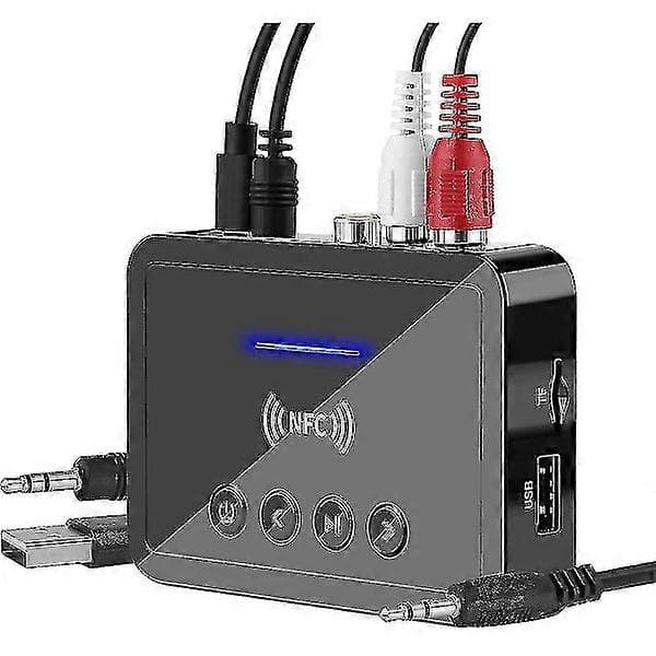 Bluetooth 5.0 Mottaker Sender Fm Stereo Aux 3.5mm Jack Rca Trådløs Nfc Lydadapter
