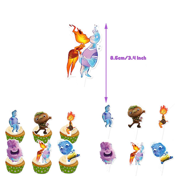 Elemental Movie Theme Juhlatarvikkeet Bunting Banner Cake Cupcake Toppers Ilmapallot Kit Set