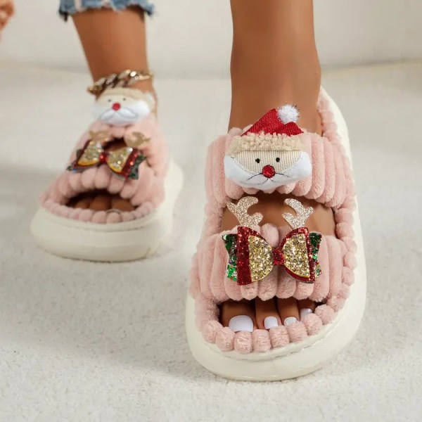 2023 joululahja naisten tossut talvella lämpimät print Leopardikuvioiset naisten sisätossut, avokärkiset suuret litteät kengät pink 39