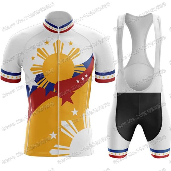 2023 Filippinerne Cykeltrøje Sæt Sommer Pilipinas Cykeltøj Mænd Road Bike Shirt Suit Cykel Bib Shorts MTB Sportswear 10 M