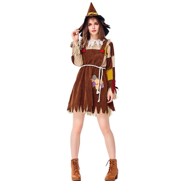 Carnival Halloween Lady Scarecrow kostume Evil Wizard Fairy Tale Spooktacular Cosplay Fancy festkjole Brown M