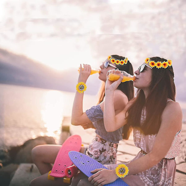 Nopea toimitus 1 set, Hippien naisten asusteet 7 kpl set Sisältää Flower Crown päänauhan rannekkeen ja hippien aurinkolasit, rauhankyltin kaulakorun ja