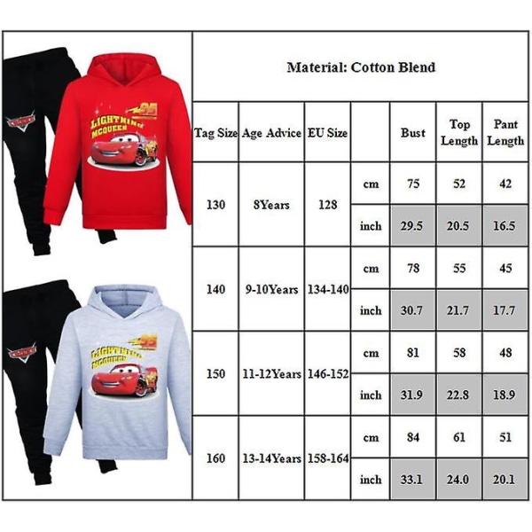 Børn Teenagere Bil Lightning McQueen Pullover Hættetrøje Sweatpants Sæt Blue 7-8 Years