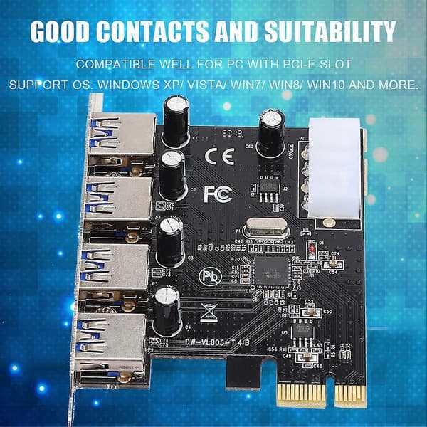 5 Gbps Ultra High Speed PCI-E til 4 x USB 3.0 Express Udvidelseskort Adapter
