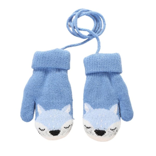 Barn Baby Cartoon Söta stickade vantar Vinter varma handskar på String Pojkar Flickor Present Blue