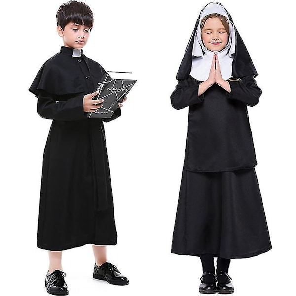 Kid Halloween Pojkar Missionär Präst Far Flickor Nunna Jungfru Maria Outfit Kyrkan Roll Kostym Boys XL