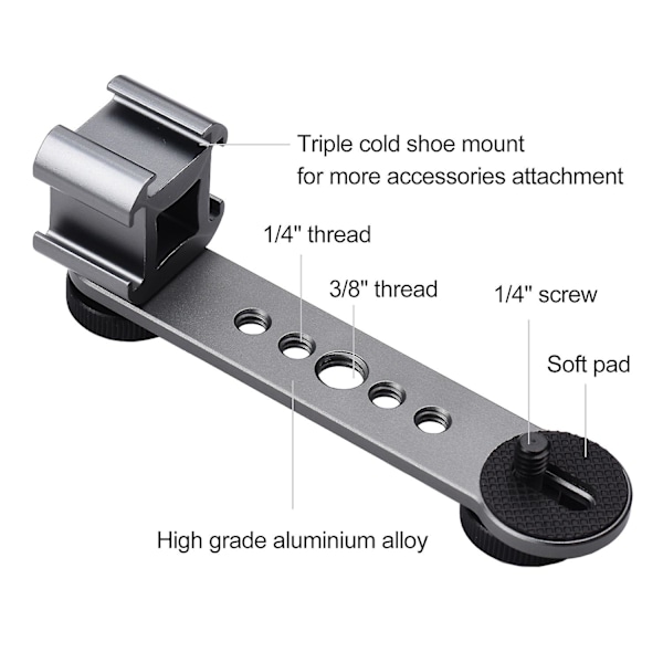 Trippel Cold Shoe-fäste Förlängningsarm med 1/4 tum & 3/8 tum Gänga för Gimbal Stabilisator T