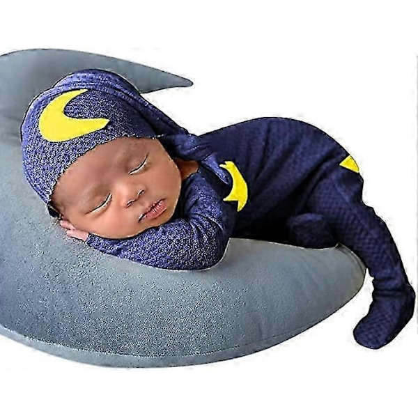 Pakke med 2 Nyfødt Fotografi Rekvisitter, Baby Fotooptagelse Kostumesæt, Strikket Romper Tøj - marineblå