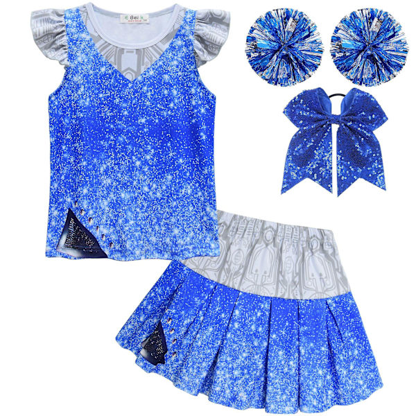 Girs Zombies 3 Addison Kids Cosplay kostumer Toppe+nederdel+håndblomster+hovedbeklædning 4stk Suit Cheer Leader Børn Halloween Outfit 86001 Sets A 110cm