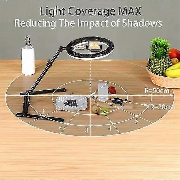 Dimbar LED-ringlampa med justerbart skrivbordsstativ för YouTube-video, fotografi, selfie, vlogg, smink, livestreaming - Per
