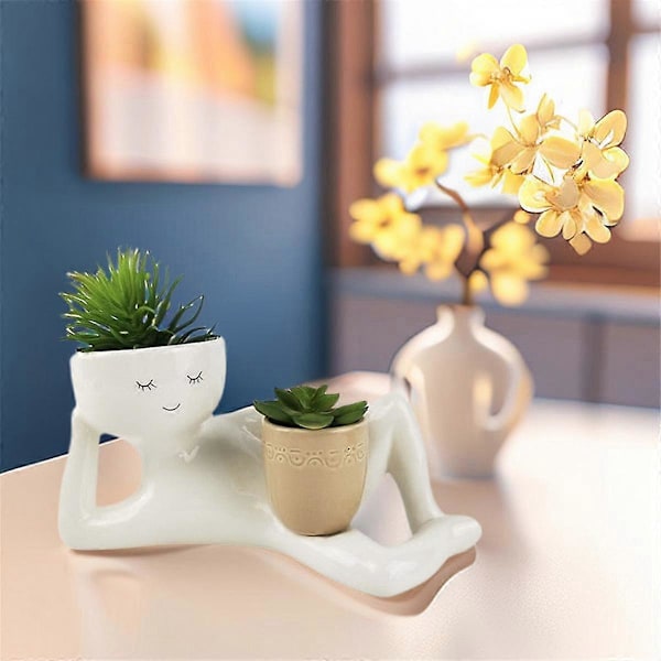 Lazy Little Figur Blomsterbassin Hus Skrivebord Kreativitet Sukulent Grøn Plante Vase Container Håndværk