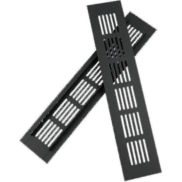 2-pak rektangulær aluminium dørventilationsrist 250x50mm insektbeskyttelse til RV, garderobe, køkken osv. - Sort