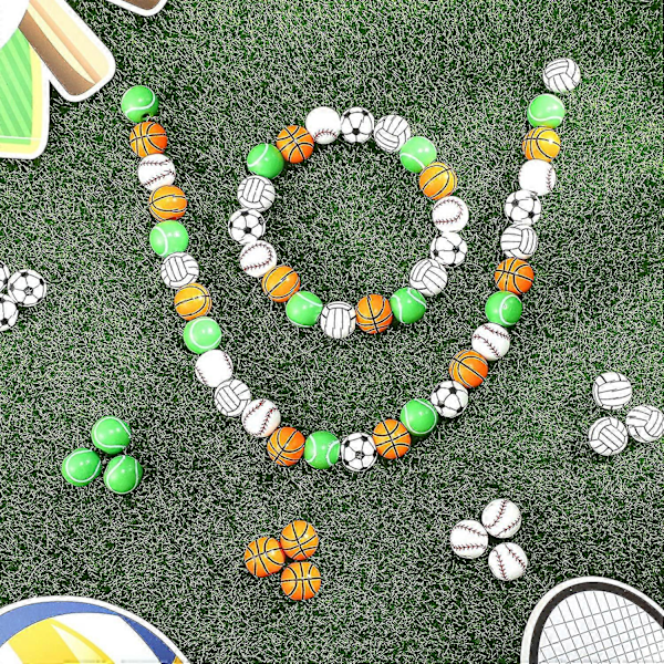 100 Stykker Sportsperler Sportsbold Træperler Fodbold Basketball Baseball Volleyball Tennis Perler 5 Stil Sports Træperler
