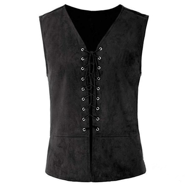 Middelalderrenessansevest, hoffherres snørevest, kostyme for scenespill black XXL