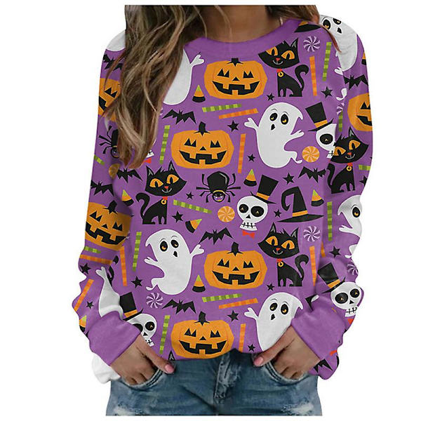 Kvinder Halloween Sweatshirts Græskar Ansigt Dansende Skeleton Skjorte Langærmet Sweater Funny Graphic Pullover style 5 M