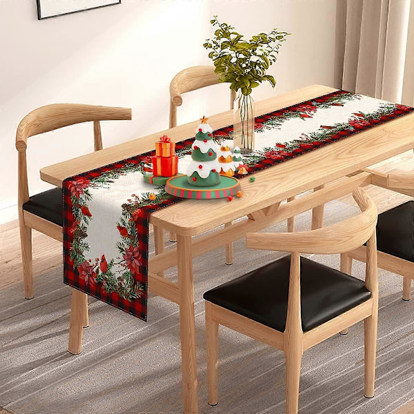 Jul Kardinal Bordslöpare Buffel Pläd Rutig Julstjärna Stechpalm Julfest Vinter Semester Kök Matplats Hemdekorationer (33 x 183 cm)