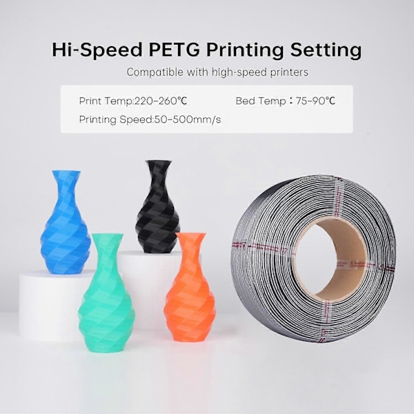 PETG Filament 1.75mm 3D-skrivarfilament 1kg (2.2lbs) Högre Tålighet Hög Hastighet 500mm/s 3D-utskrift