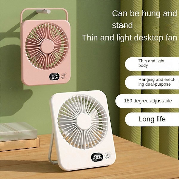 Bærbar Bordventilator USB Genopladelig Ventilator 180° Hældning Foldbar Personlig Ventilator med Strømdisplay 5 Hastigheder Ul